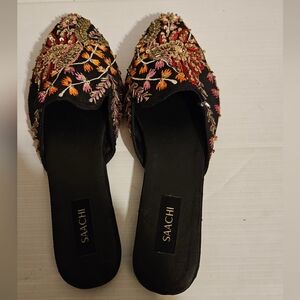 Saachi Sequined Floral Velvet Slide Sandals Slip-On Elegant Size 9